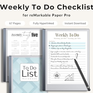 Weekly To Do Checklist reMarkable Paper Pro Digital Notebook Time Management Planner Organization Template Weekly Schedule Habit Tracker