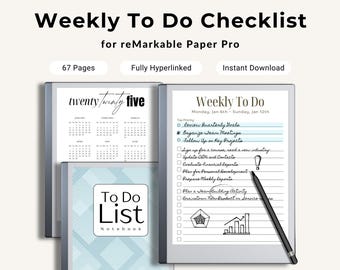 Weekly To Do Checklist reMarkable Paper Pro Digital Notebook Time Management Planner Organization Template Weekly Schedule Habit Tracker