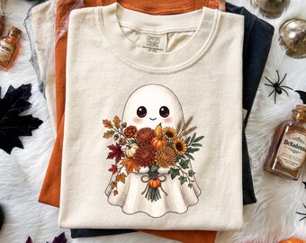 Ghost Fall Bouquet PNG, Autumn Floral Sublimation Design, Boho Sunflowers (Digital Download)