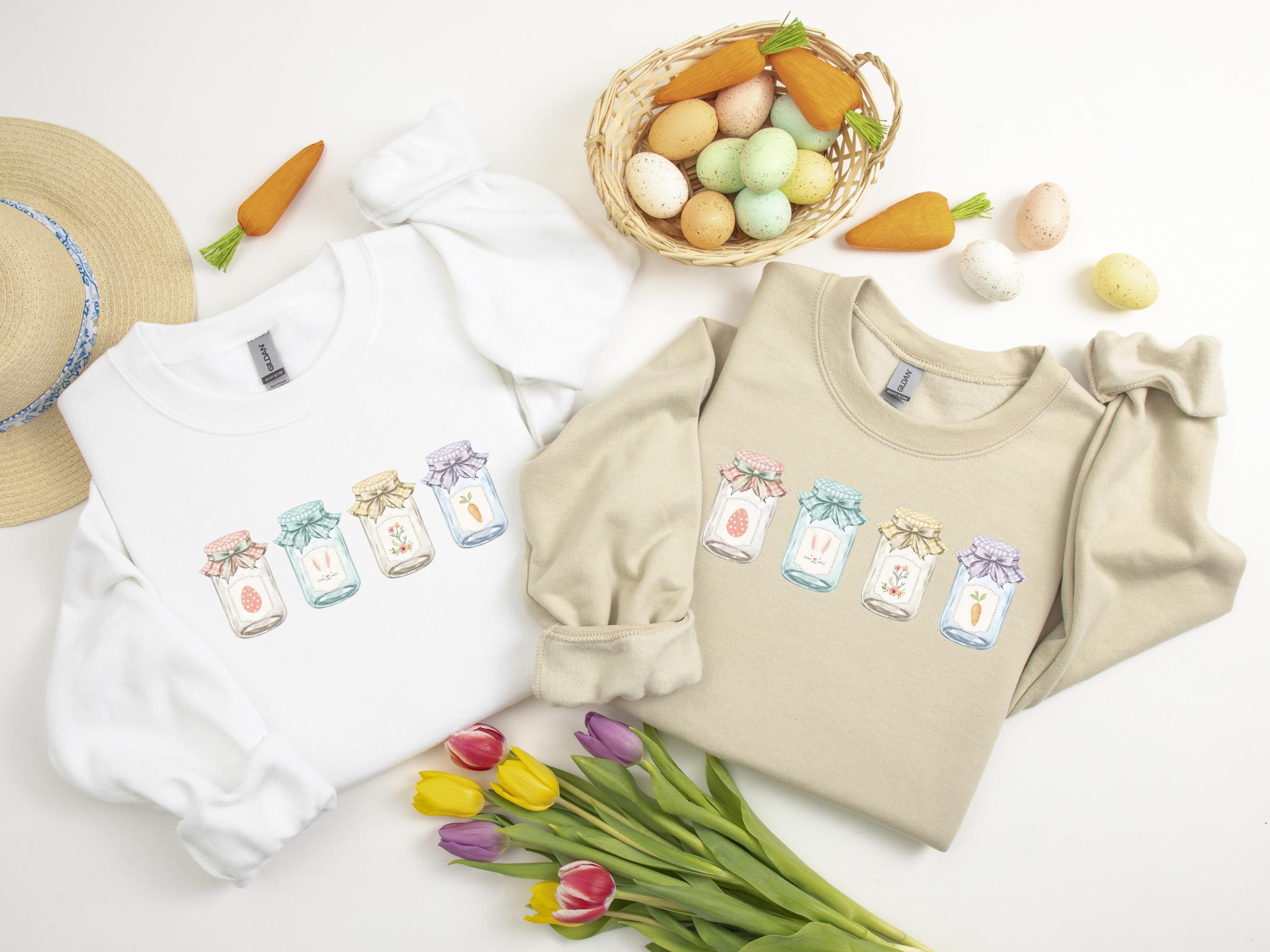 Grandma Core Easter Jars PNG, Vintage Easter Mason Jars, Bunny Egg ...