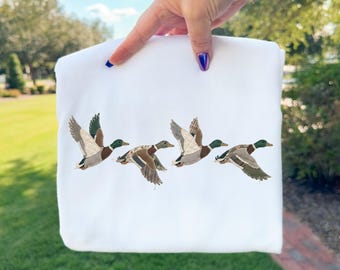 Faux Patchwork Mallard Ducks Flying Png, Quilt Style Ducks, Neutral Farm Cottagecore Design, Grandma Core Ducks Png