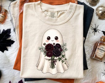 Ghost Floral Bouquet PNG, Gothic Halloween Sublimation Design (Digital Download)