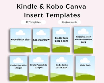 Paquete de plantillas de inserción para Kindle y Kobo, descarga digital, paquete de insertos para fundas de Kindle, diseño de portada, descarga digital, opciones personalizables DIY