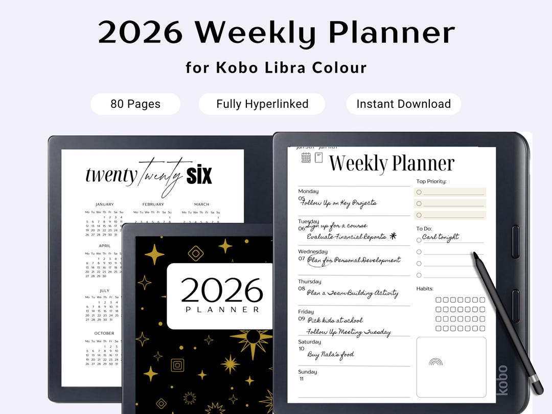 Kobo Libra Color 2026 Digital Weekly Monthly Planner Productivity