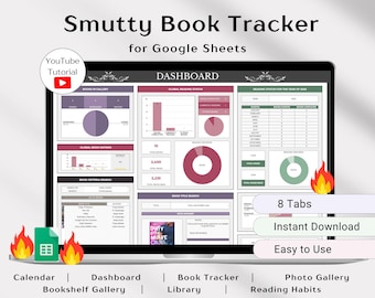 Smutty Bokspårare Läsjournal Kryddig Planerare Samlingssystem Google Sheets Romantikdatabas Läslogg Romanorganisatör Smutslogg