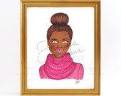 Top Knot Beauty Fashion Illustration Art Print Fashion Sketch Art, Fashion Art Print, Fashion Wall Art, Top Knot, Beauty Art Print, Pink
