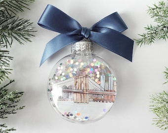 Brooklyn Bridge NYC Glitter Christmas Ornament / New York City Ornament, Christmas in NYC, Brooklyn Bridge, NYC Souvenir, Freedom Tower