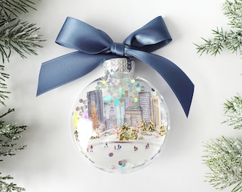 Central Park Ice Skating in NYC Glitter Christmas Ornament / New York City Ornament, Christmas in NYC, Central Park, NYC Souvenir Ornament
