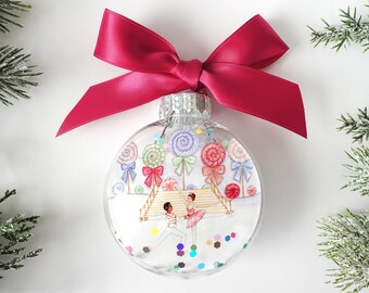 Cascanueces Pas de Deux Adorno navideño con purpurina / Cascanueces Ballet, Bailarina de ballet, Adorno de bailarina, Hada de azúcar, Príncipe Cavalier