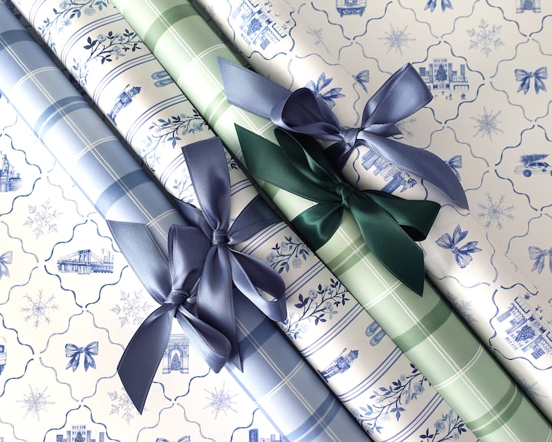Gift Wrap Sheets - Mint Green Watercolor Plaid / Christmas Gift Wrap, Holiday Wrapping Paper, Plaid Gift Wrap, Green Wrapping Paper Sheets image 4
