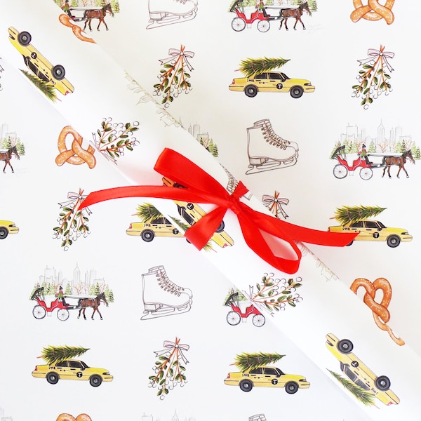 Gift Wrap Sheets - Christmas in New York / Christmas Gift Wrap, NYC Wrapping Paper, NYC Illustrated Gift Wrap, New York City Holiday Paper