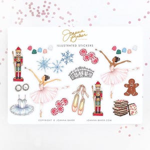 Adesivos de Natal de Balé Quebra-Nozes - Ilustração de Moda, Brilhante, Permanente / Adesivos Quebra-Nozes, Adesivos de Bailarina, Fada Açucarada