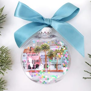 Rainbow Row Charleston Glitter Christmas Ornament / Charleston South Carolina, Rainbow Row Ornament, Charleston Souvenir