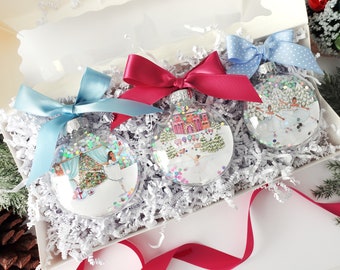 Crea tu propio juego de regalo de Cascanueces: juego de 3 adornos con purpurina: Cascanueces, bailarina y hada de azúcar.
