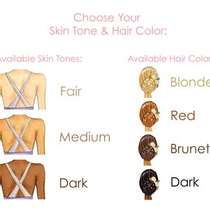 May include: Choose your skin tone and hair color for a custom illustration.  Skin tone options include fair, medium, and dark. Hair color options include blonde, red, brunette, and dark.