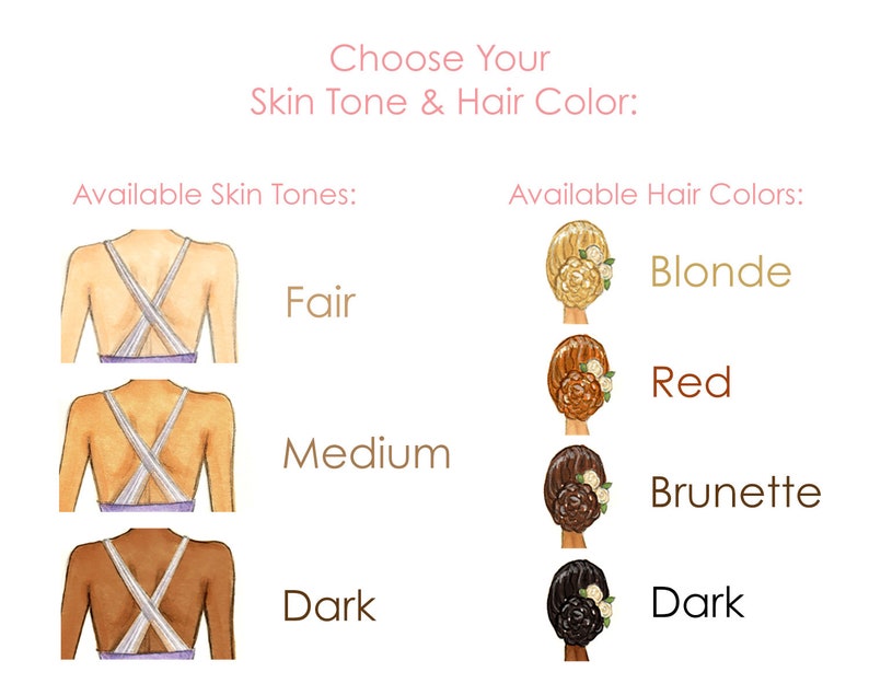 May include: Choose your skin tone and hair color for a custom illustration.  Skin tone options include fair, medium, and dark. Hair color options include blonde, red, brunette, and dark.