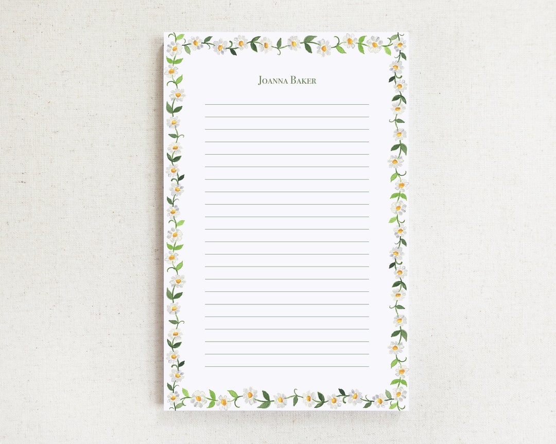 Botanical Notepad Daisy Chain Personalized Notepad / Floral Memo Pad, Botanical Notepad ...