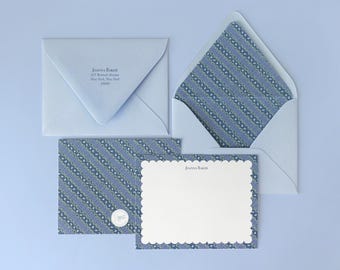 Personalized Flat Note Cards - Scalloped Vines & Roses / A2 4.25 x 5.5 / Euro Flap Envelopes / Luxury Stationery / Grandmillenial Stationery