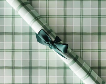 Gift Wrap Sheets - Mint Green Watercolor Plaid / Christmas Gift Wrap, Holiday Wrapping Paper, Plaid Gift Wrap, Green Wrapping Paper Sheets