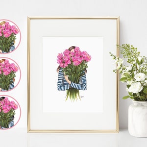 Stripes & Peonies Art Print  / Personalized Fashion Illustration, Floral Fashion Illustration by Joanna Baker