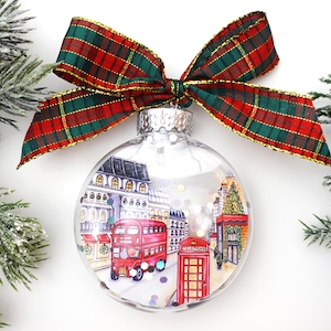 London Glitter Christmas Ornament / London Ornament, Christmas in London, Double Decker Bus, London Souvenir