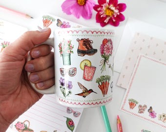 Garden Favorite Things Mug / Garden Mug, Garden Tools, Gift for Gardener, Mother's Day Gift, Garden Coffee Tea Mug, Illustrated Floral Mug