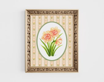 Daffodil Vines Watercolor Art Print / Floral Wall Art, Spring Nursery Decor, Grandmillennial Artwork by Joanna Baker