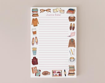 Personalized Notepad - Bookworm Favorite Things / 5.5 x 8.5, 50 Sheets, Teacher Gift, Book Lover, Back to School, To-Do List, Reading List
