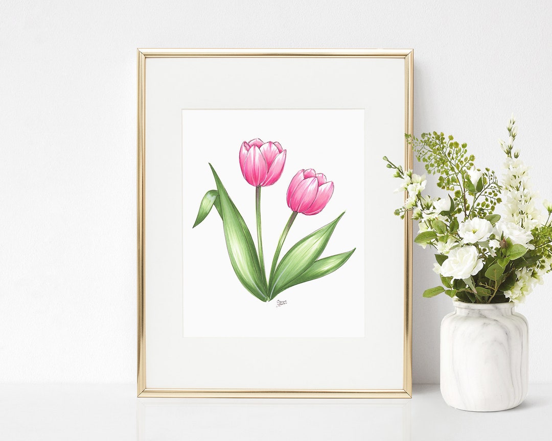 Pink Tulip Art Print / Floral Wall Art, Pink Spring Floral Art Print by ...