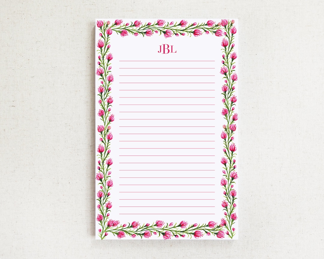 Fuchsia Vines Personalized Notepad / Floral Memo Pad, Botanical Office ...