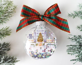 Rockefeller Center NYC Glitter Christmas Ornament / New York City Ornament, Christmas in NYC, Rockefeller Tree, NYC Souvenir, Ice Skating