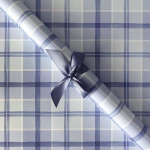 Gift Wrap Sheets - Blue Watercolor Plaid / Christmas Gift Wrap, Holiday Wrapping Paper, Plaid Gift Wrap, Blue & White Wrapping Paper Sheets