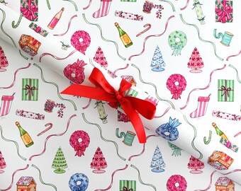 Hojas para envolver regalos - Adornos festivos / Papel de regalo para fiestas, Decoración navideña ilustrada