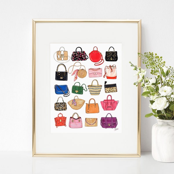 All The Bags Fashion Art Print / Handbag Fashion Illustration by Joanna Baker