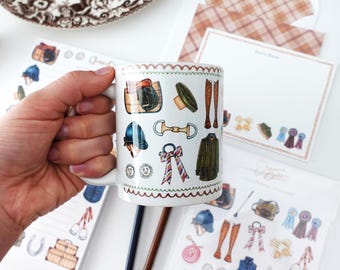 Equestrian Favorite Things Mug / Horseback Riding Gift, Equestrian Rider Mug, Riding Gear Drinkware, Illustrated Horse Riding Mug