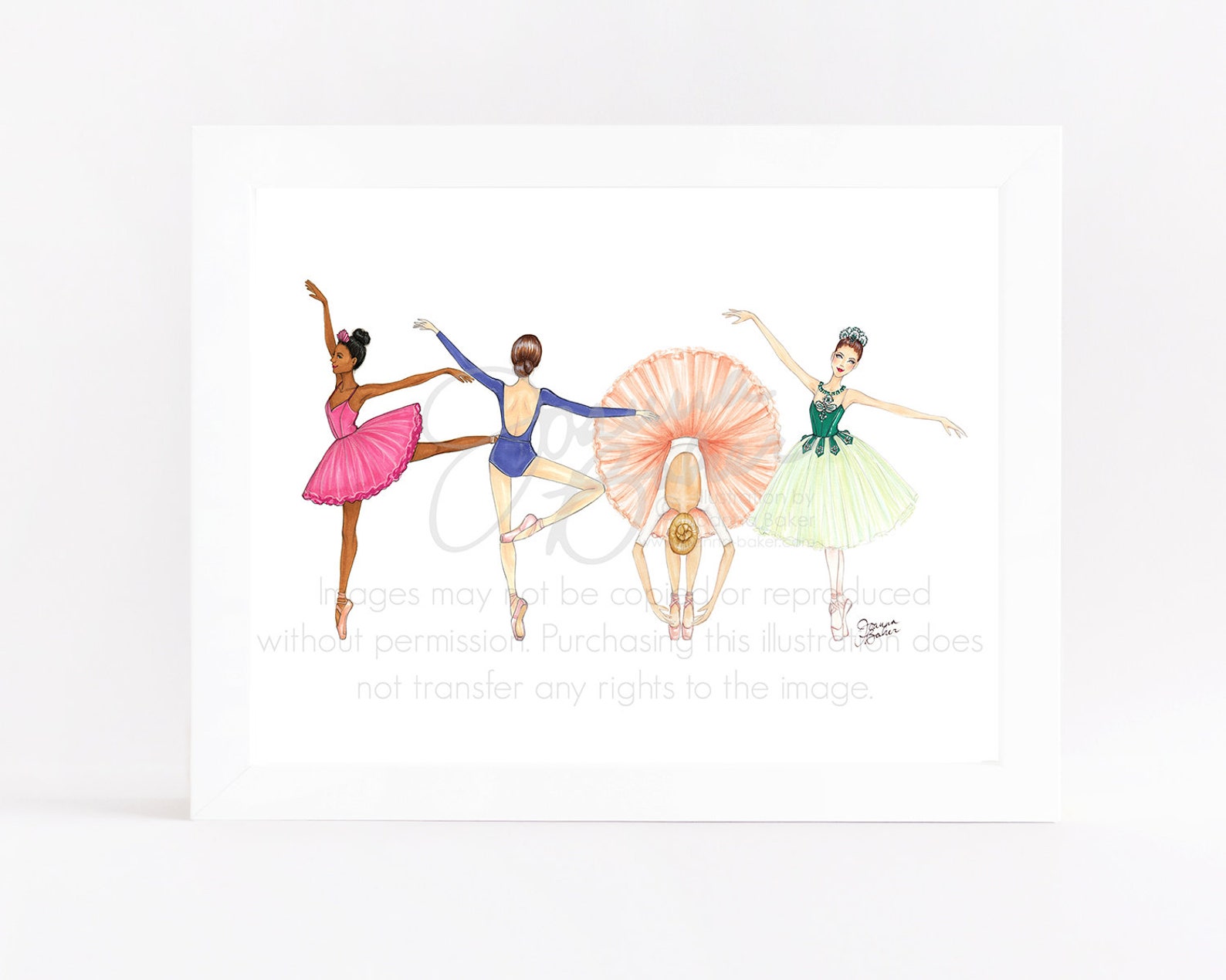 ballerina besties fashion illustration art print / fashion sketch, girls room decor, pointe shoes, tutu, ballet art print, dance