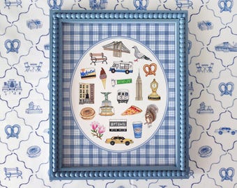 New York City Favorite Things Art Print in Blue / NYC Illustrations by Joanna Baker