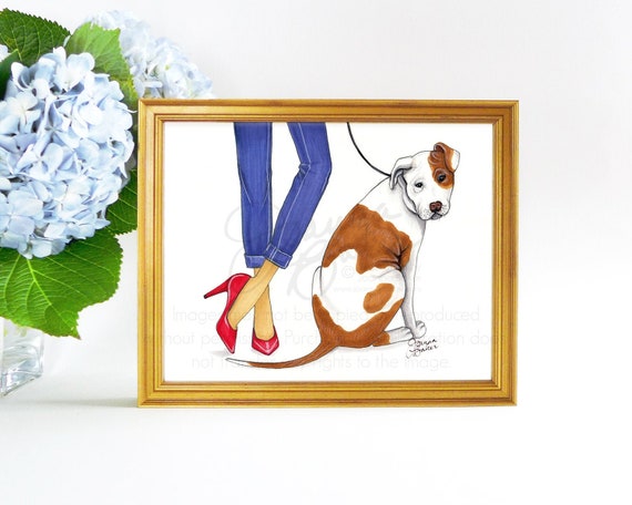 Preppy Pit Bull Fashion Illustration Art Print / Dog Wall Art | Etsy