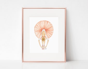 Peach Ballerina Fashion Illustration Art Print / Ballet Dancer Tutu Illustration by Joanna Baker