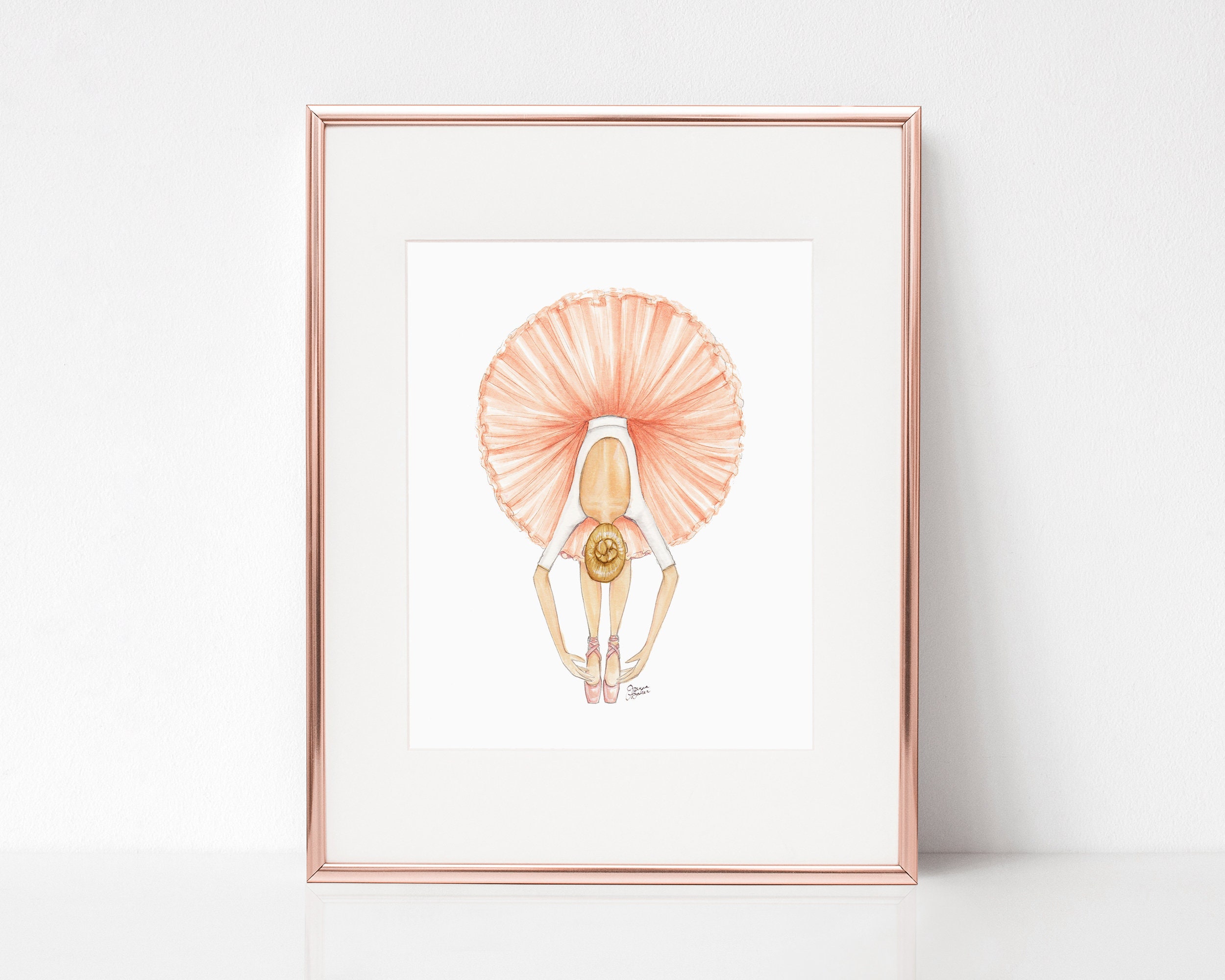 Peach Ballerina Fashion Illustration Art Print / Ballet Dancer Tutu