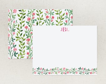 Climbing Roses Personalized Note Card Set / Watercolor Roses, Custom Stationery Set, Watercolor Floral Note Cards, Grandmillennial Gift Idea