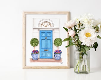 Spring Dream Home Art Print / Blue Front Door Illustration by Joanna Baker