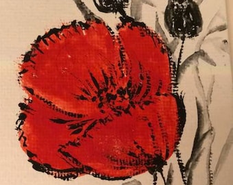 Original art in poppy flowers (hand painted in acrylic on paper)