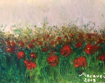 Original art: Hand painted landscape with flowers and grass (acrylic)