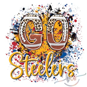 Go Steelers! Game Day Leopard Football Splatter PNG