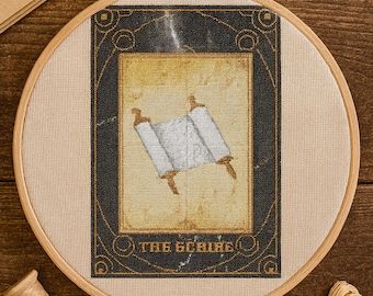 Korsstygn inspirerat av Scribens fjärde vinge | Broderimönster i boklig tarotstil i PDF-format