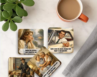 Funny Rap And Hip Hop Coaster Set Advice Drink Mats Retro 50's Style Rap Lyrics Humor Drink Set