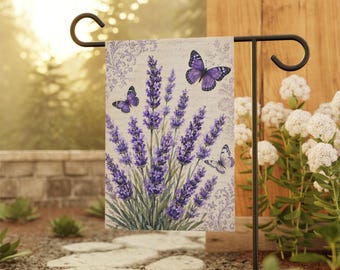 Pretty Lavender Garden Flag Purple Flower Outdoor Banner Floral Lilac Yard Decoration Butterfly Decor