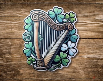 Irish Sticker For St. Patricks Day Die-Cut Guinness Harp Adhesive Sticker For Water Bottle Cute Clover Sticker For Laptop