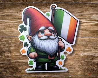 Irish Gnome Sticker Gift For Irish Pride Die-Cut  St. Patricks Day Adhesive Print Cute Clover Sticker For Water Bottle And Laptop